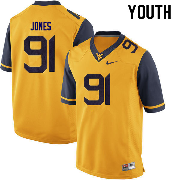 Youth #91 Reuben Jones West Virginia Mountaineers College Football Jerseys Sale-Gold - Click Image to Close